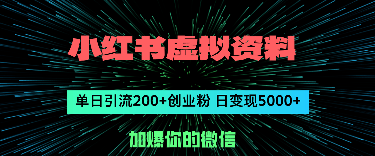 (12164期)小红书虚拟资料日引流200+创业粉,单日变现5000+-聊项目