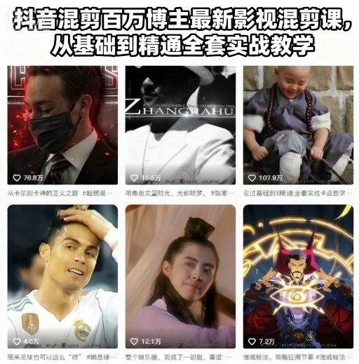 抖音混剪百万博主最新影视混剪课，从基础到精通全套实战教学(更新)-聊项目