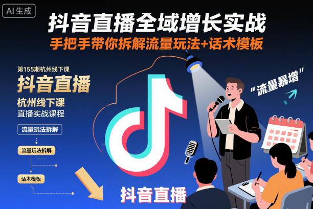 抖音直播全域增长实战第155期杭州线下课，手把手带你拆解流量玩法+话术模板-聊项目
