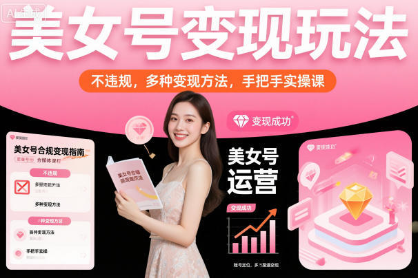 美女号变现玩法，不违规，多种变现方法，手把手实操课-聊项目