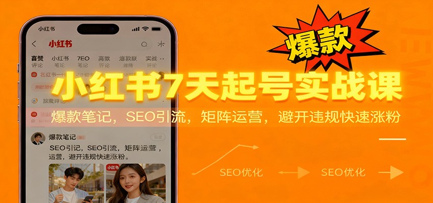 小红书7天起号实战课：爆款笔记，SEO引流，矩阵运营，避开违规快速涨粉-聊项目