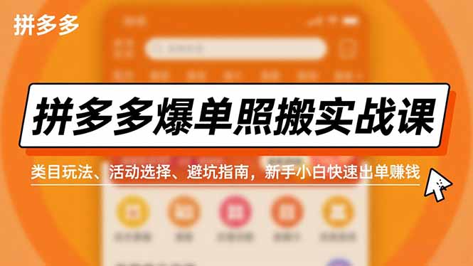 拼多多爆单照搬实战课，类目玩法、活动选择、避坑指南，新手小白快速出单赚钱-聊项目