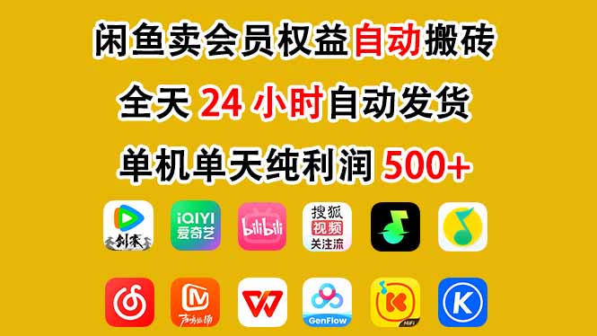 闲鱼卖会员权益，一部手机日入5张+，无需囤货全程24小时自动托管-聊项目