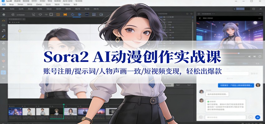 Sora2 AI动漫创作实战课：账号注册/提示词/人物声画一致/短视频变现，轻松出爆款-聊项目
