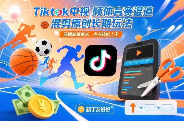 Tiktok中视频体育赛道混剪原创长期玩法，靠播放量賺米，小白轻松上手-聊项目