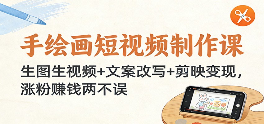 手绘画短视频制作课：生图生视频+文案改写+剪映变现，涨粉赚钱两不误-聊项目