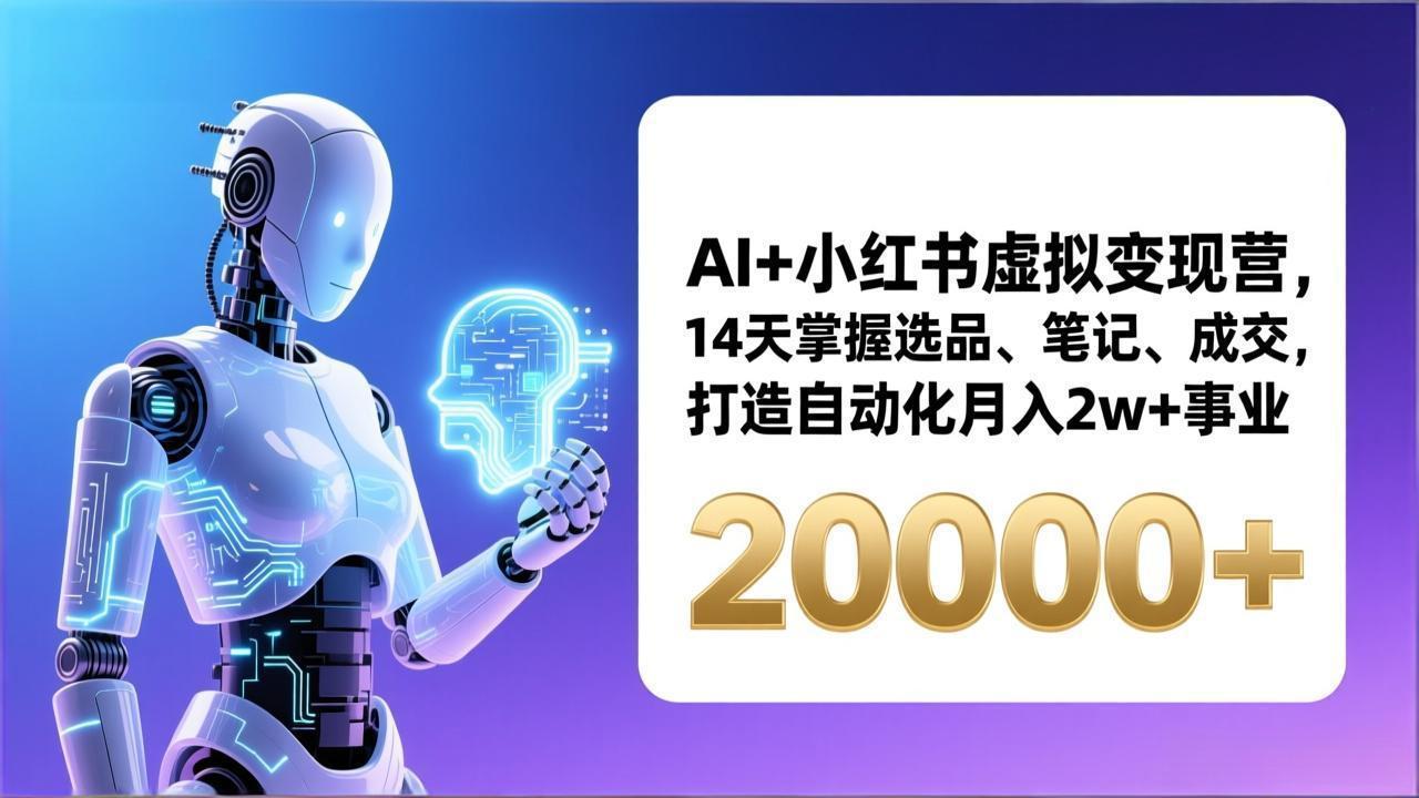 AI+小红书虚拟变现营，14天掌握选品、笔记、成交，打造自动化月入2w+事业(更新-聊项目