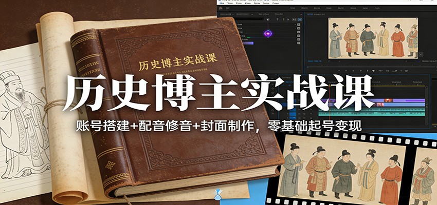 历史博主实战课：账号搭建+配音修音+封面制作，零基础起号变现-聊项目