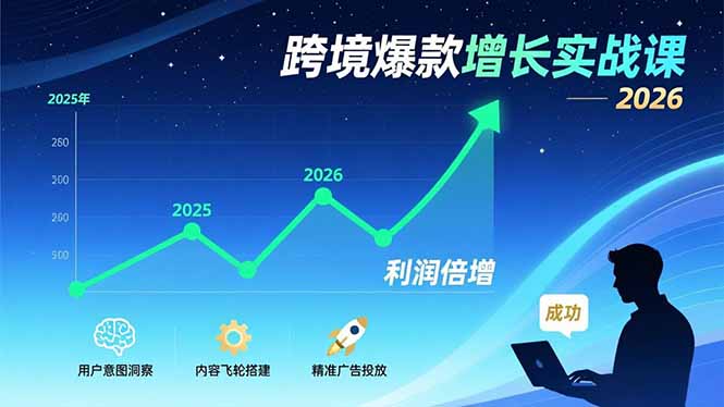 跨境爆款增长实战课，教授用户意图洞察、内容飞轮搭建、精准广告投放，助力卖家2026年利润倍增-聊项目