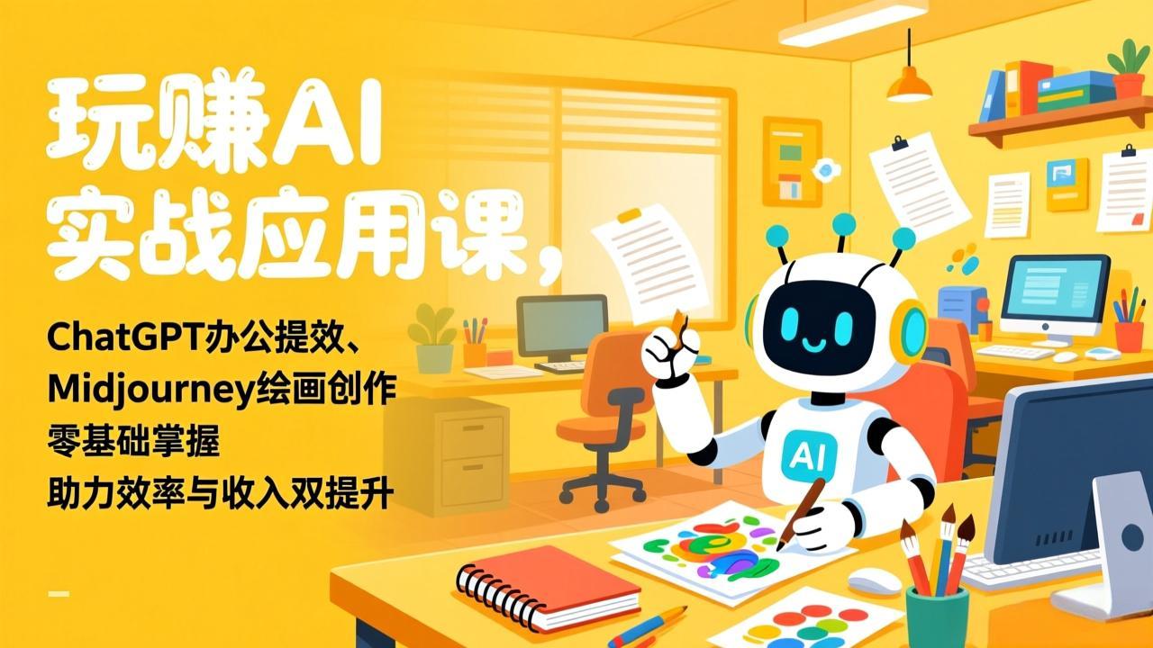 玩赚AI实战应用课，ChatGPT办公提效、Midjourney绘画创作，零基础掌握，助力效率与收入双提升-聊项目