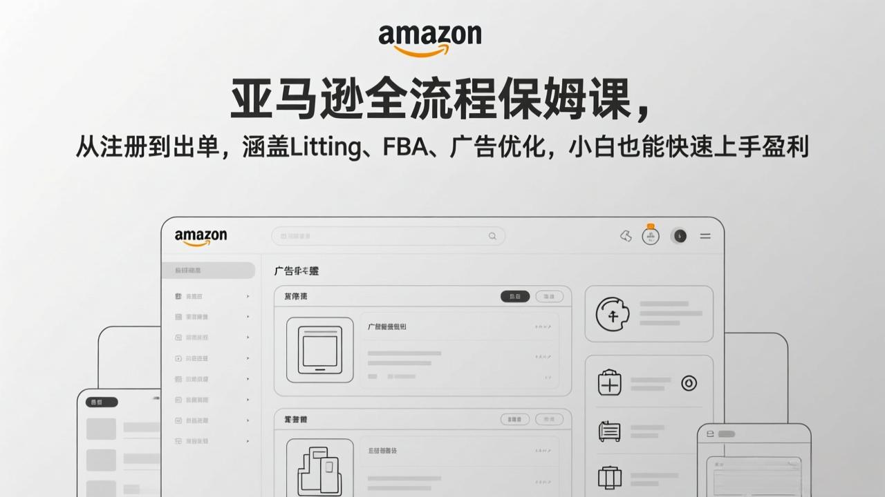 亚马逊全流程保姆课，从注册到出单，涵盖Listing、FBA、广告优化，小白也能快速上手盈利-聊项目