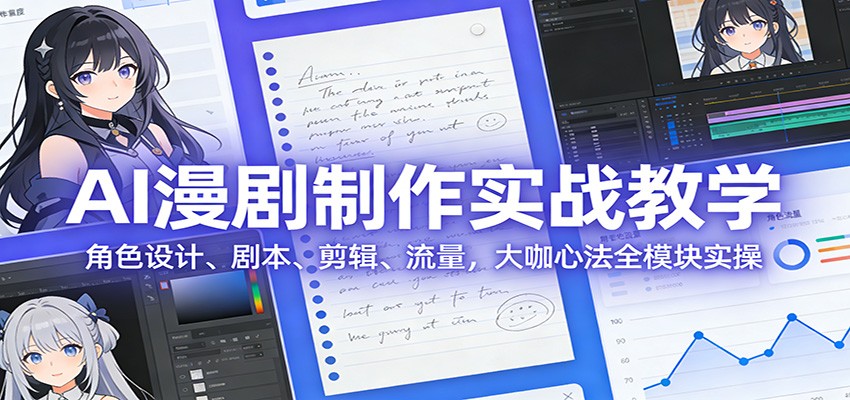 AI 漫剧制作实战教学：角色设计、剧本、剪辑、流量，大咖心法全模块实操-聊项目