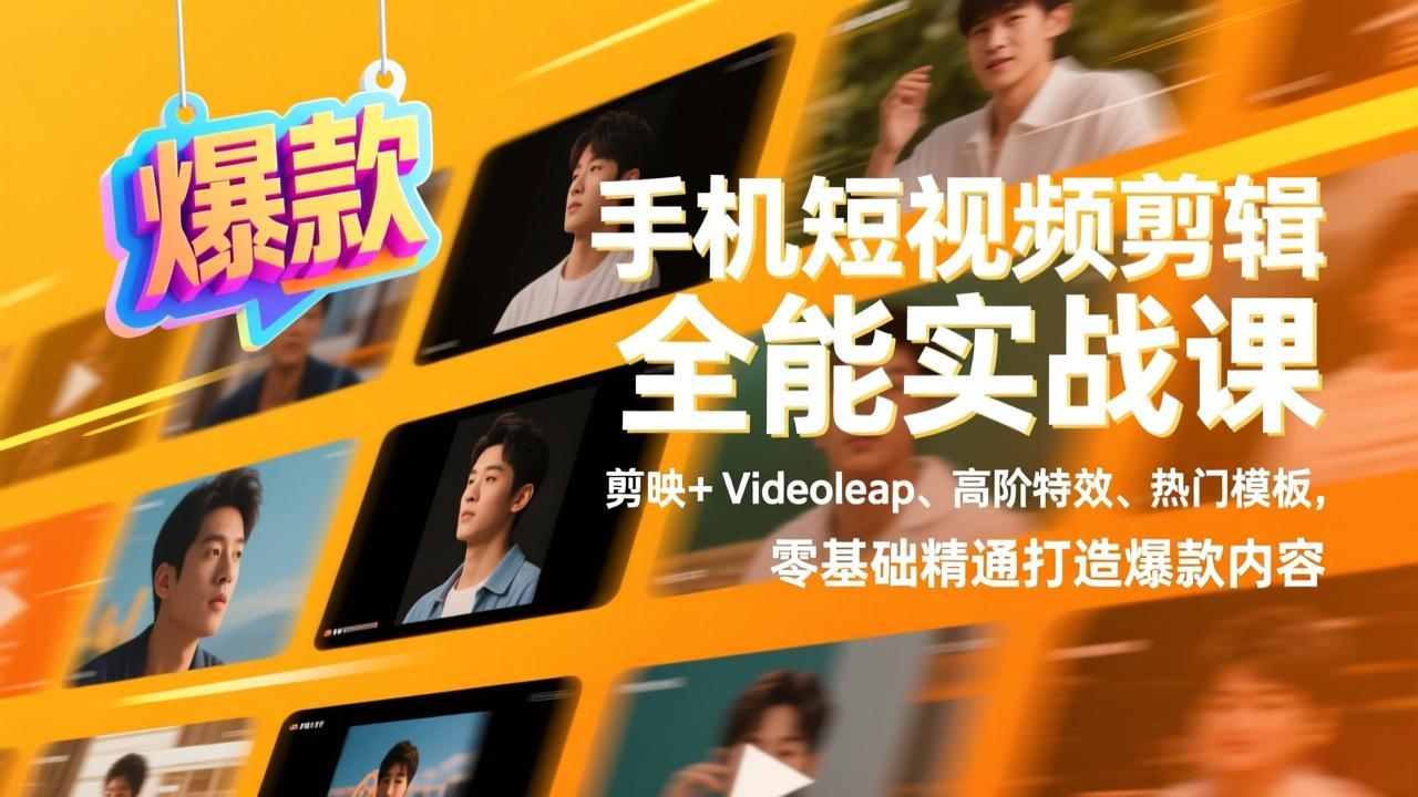 手机短视频剪辑全能实战课，剪映+Videoleap、高阶特效、热门模板，零基础精通打造爆款内容-聊项目