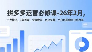 拼多多运营必修课-26年2月,十大模块、从零到精、全景教学,系统筑基,小白也能稳定日出百单-聊项目