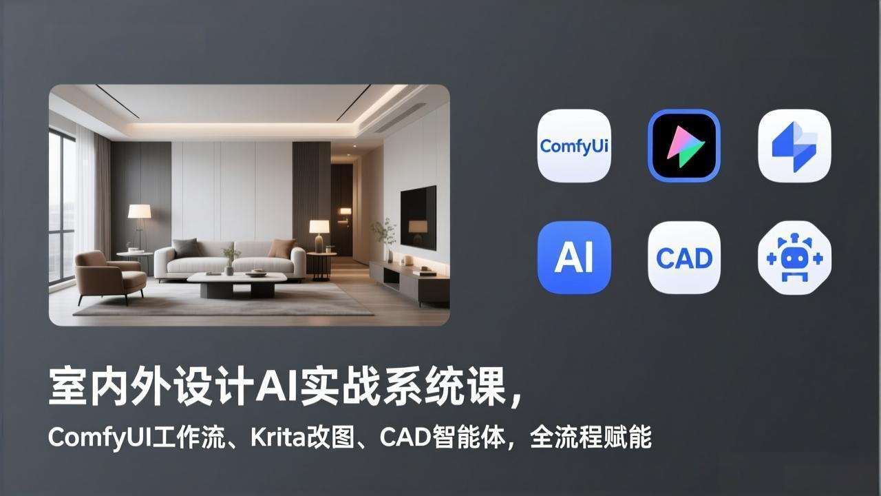 室内外设计AI实战系统课，ComfyUI工作流、Krita改图、CAD智能体，全流程赋能-聊项目