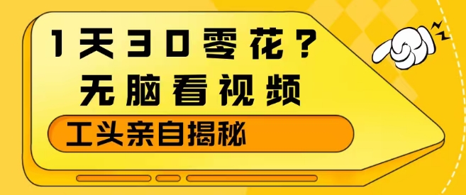 1天30零花？无脑看视频，大佬亲自揭秘-聊项目