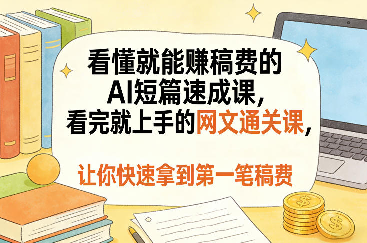 看懂就能賺稿费的AI短篇速成课，看完就上手的网文通关课，让你快速拿到第一笔稿费-聊项目