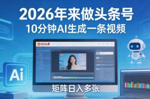 2026年来做头条号，10分钟AI生成一条视频，矩阵日入多张-聊项目