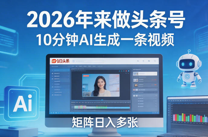 2026年来做头条号，10分钟AI生成一条视频，矩阵日入多张-聊项目