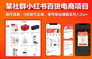 某社群小红书百货电商项目,操作简单,0粉即可出单,单号单店铺稳定月入2w+-聊项目