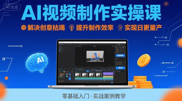 Ai视频制作实操课，解决创意枯竭、效率低下痛点，实现日更量产可持续变现(更新26年3月)-聊项目
