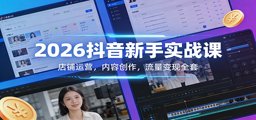 2026抖音新手实战课：店铺运营，内容创作，流量变现全套-聊项目