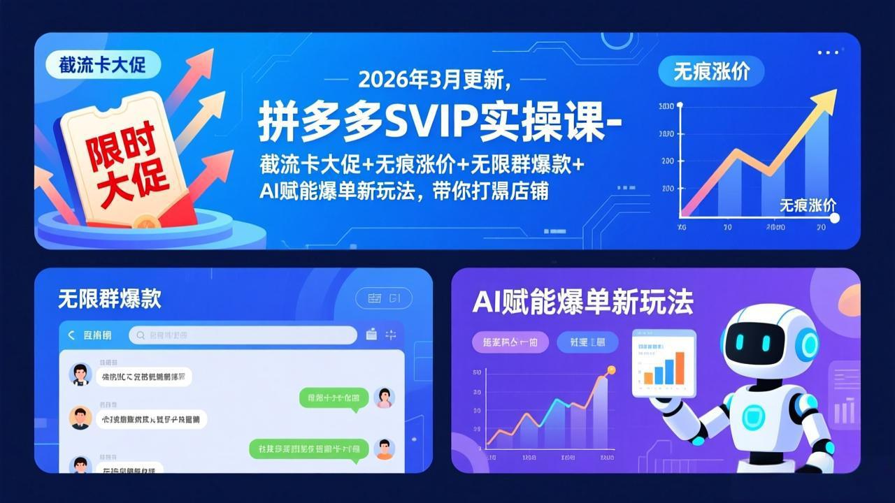 拼多多SVIP实操课-26年3月，截流卡大促+无痕涨价+无限群爆款+AI赋能爆单新玩法，带你打爆店铺-聊项目