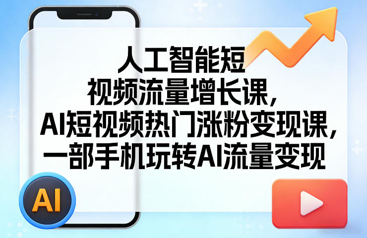 人工智能短视频流量增长课，AI短视频热门涨粉变现课，一部手机玩转AI流量变现-聊项目