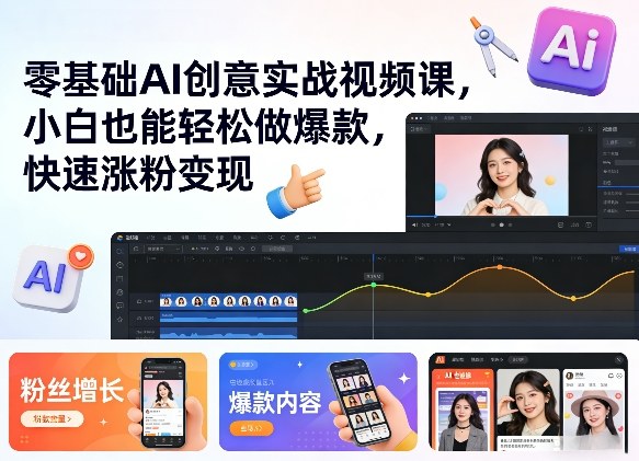 零基础AI创意实战视频课，小白也能轻松做爆款，快速涨粉变现-聊项目