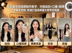 AI女装带货视频制作教学,对镜自拍、口播、跳舞、变装全流程,快速打造高质量女装带货视频-聊项目