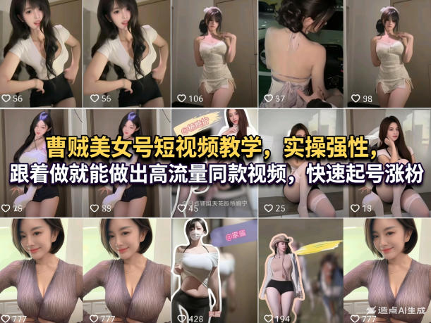 曹贼美女号短视频教学，实操性强，跟着做就能做出高流量同款视频，快速起号涨粉-聊项目