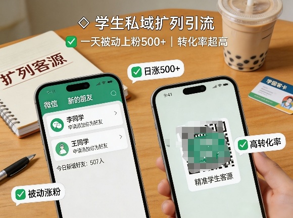 学生私域扩列引流，一天被动上粉500+，转化率超高-聊项目