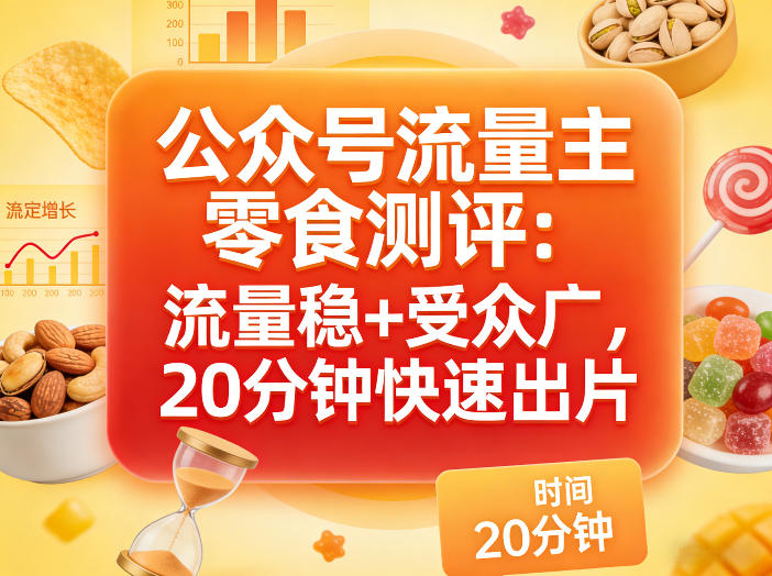 公众号流量主之零食测评赛道，流量稳+受众广，20分钟一条作品-聊项目