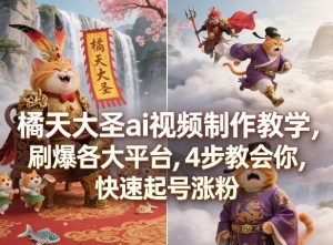橘天大圣ai视频制作教学，刷爆各大平台，4步教会你，快速起号涨粉-聊项目