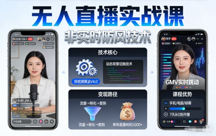 宝子哥无人直播实战课，非实时防风技术，聚焦抖音快手等平台直播带货，轻松开启直播变现之路(更新2026年3月底)-聊项目