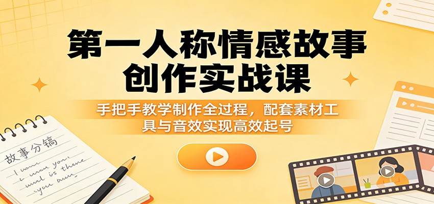 第一人称情感故事创作实战课：手把手教学制作全过程，配套素材工具与音效实现高效起号-聊项目