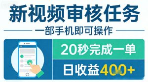新视频审核任务，一部手机即可操作，20秒完成一单，日收益4张+【揭秘】-聊项目