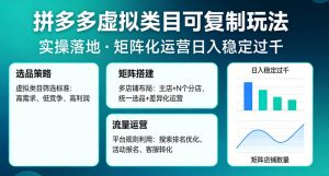 拼多多虚拟类目可复制玩法，实操落地，矩阵化日入稳定过千【揭秘】-聊项目