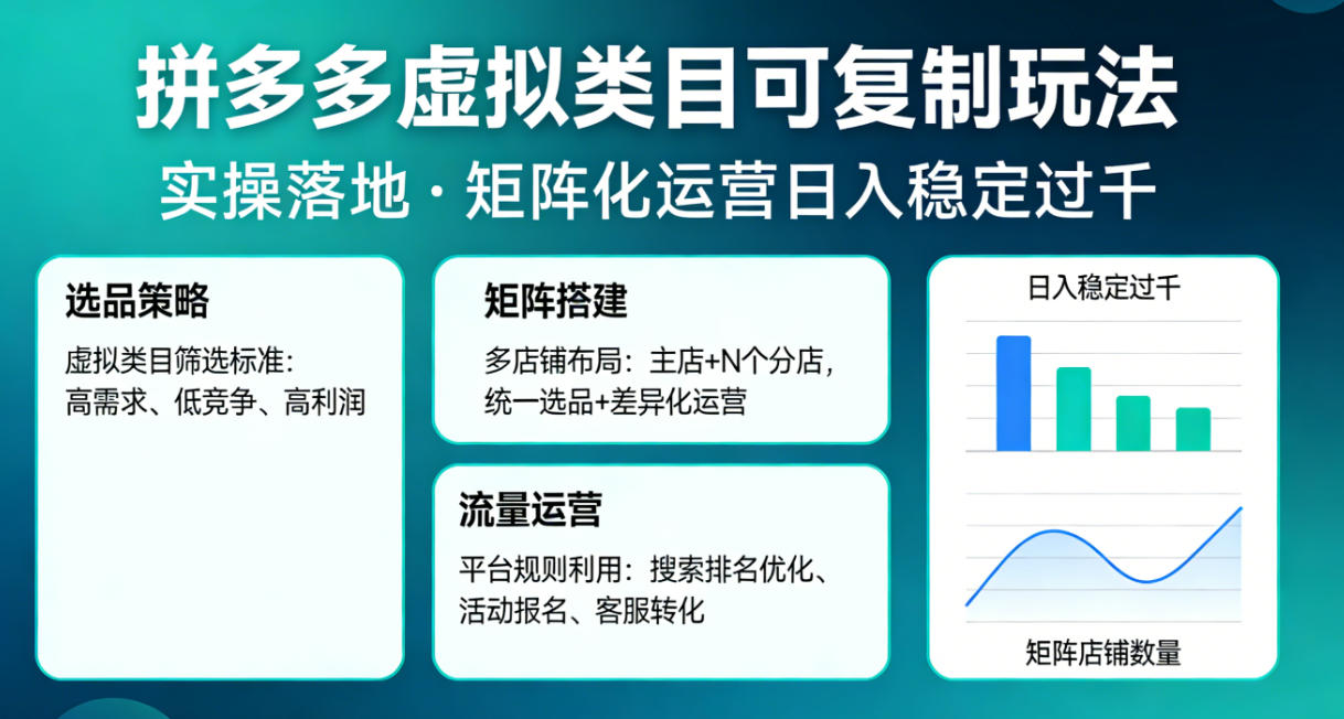 拼多多虚拟类目可复制玩法，实操落地，矩阵化日入稳定过千【揭秘】-聊项目