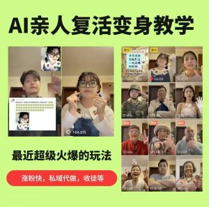 AI亲人复活变身教学，最近超级火爆的项目，涨粉超级快，私域引流代做服务，收徒等-聊项目