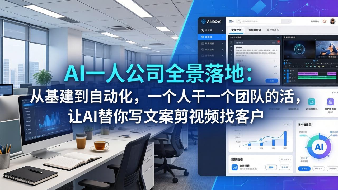 AI一人公司全景落地：从基建到自动化，一个人干一个团队的活，让AI替你写文案剪视频找客户-聊项目