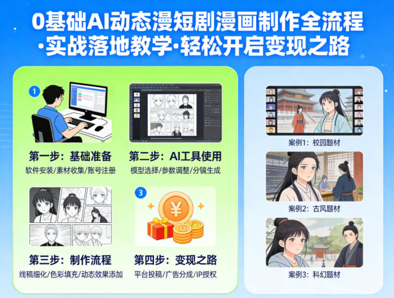 0基础AI动态漫短剧漫画制作全流程，实战落地教学，轻松开启变现之路-聊项目
