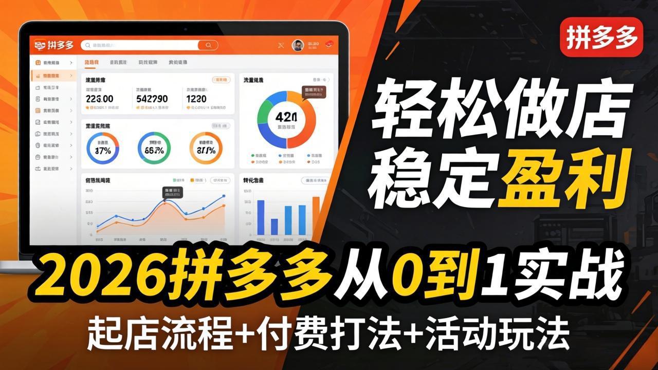 2026拼多多从0到1实战-4月更新：最新起店流程+付费打法+活动玩法，轻松做店稳定盈利-聊项目