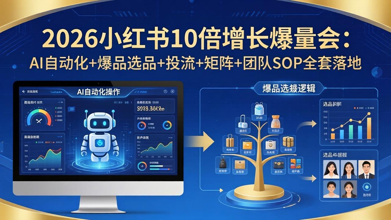 2026小红书10倍增长爆量会：AI自动化+爆品选品+投流+矩阵+团队SOP全套落地-聊项目