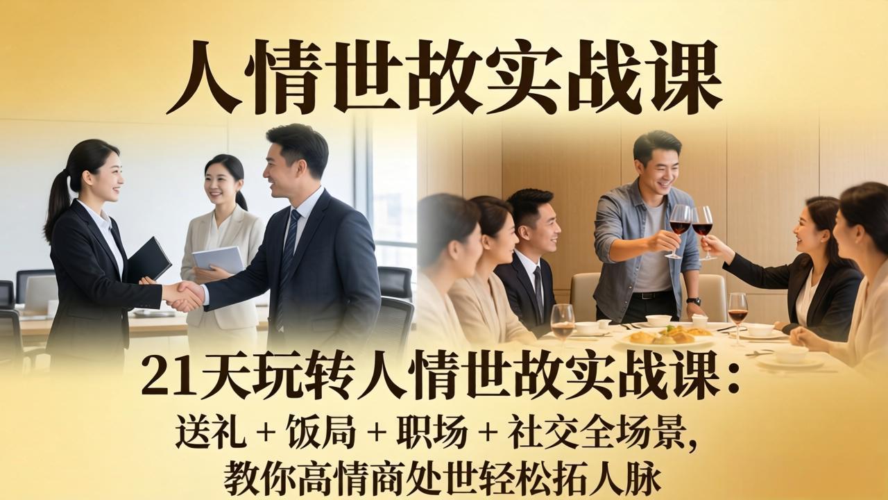21 天玩转人情世故实战课：送礼 + 饭局 + 职场 + 社交全场景，教你高情商处世轻松拓人脉-聊项目