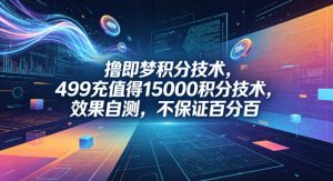 撸即梦积分技术，499充值得15000积分技术，效果自测，不保证百分百-聊项目
