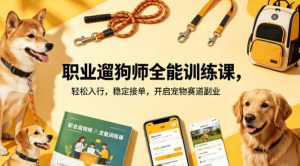 职业遛狗师全能训练课,轻松入行,稳定接单,开启宠物赛道副业-聊项目