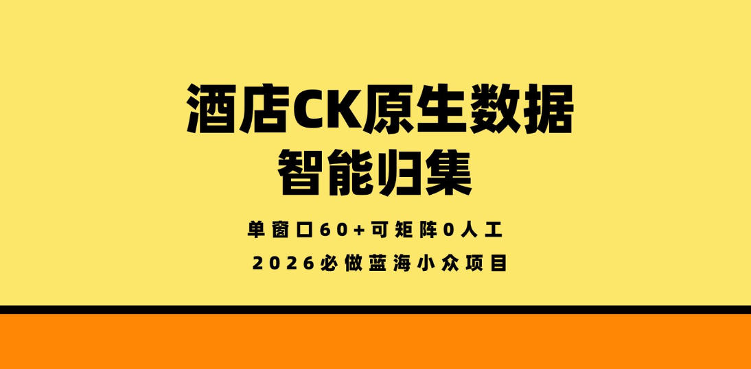 酒店CK原生数据智能归集，单窗口60+可矩阵0人工，2026必做蓝海小众项目【揭秘】-聊项目