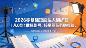 2026零基础短剧达人训练营|从0到1做短剧号,接星图任务賺收益,抓住2026年短剧流量红利-聊项目