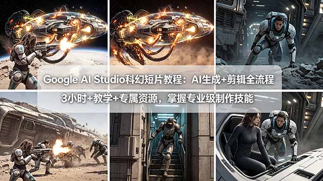 Google AI Studio科幻短片教程：AI生成+剪辑全流程，3小时+教学+专属资源，掌握专业级制作技能-聊项目